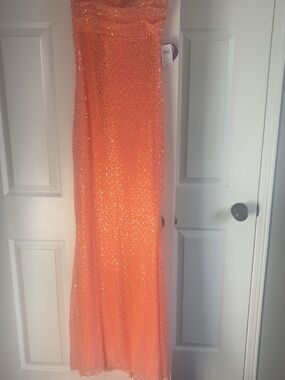 Windsor Orange Sequin Strapless Prom Dress